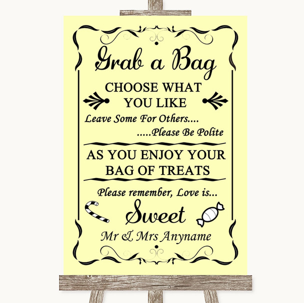 Yellow Grab A Bag Candy Buffet Cart Sweets Personalised Wedding Sign
