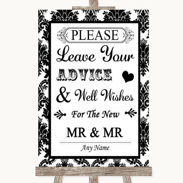 Black & White Damask Guestbook Advice & Wishes Gay Personalised Wedding Sign