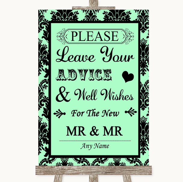 Mint Green Damask Guestbook Advice & Wishes Gay Personalised Wedding Sign