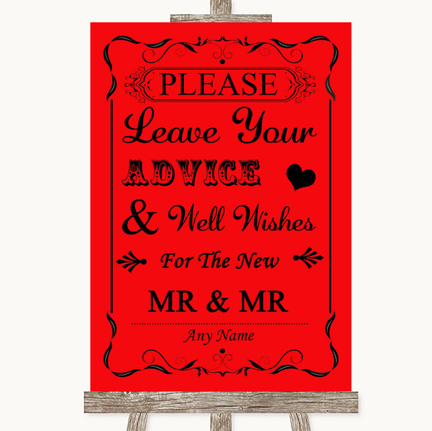 Red Guestbook Advice & Wishes Gay Personalised Wedding Sign