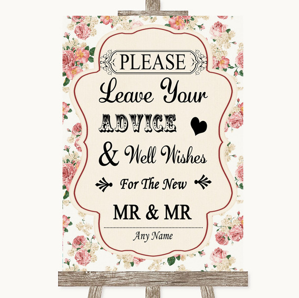 Vintage Roses Guestbook Advice & Wishes Gay Personalised Wedding Sign