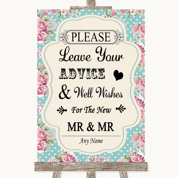 Vintage Shabby Chic Rose Guestbook Advice & Wishes Gay Personalised Wedding Sign
