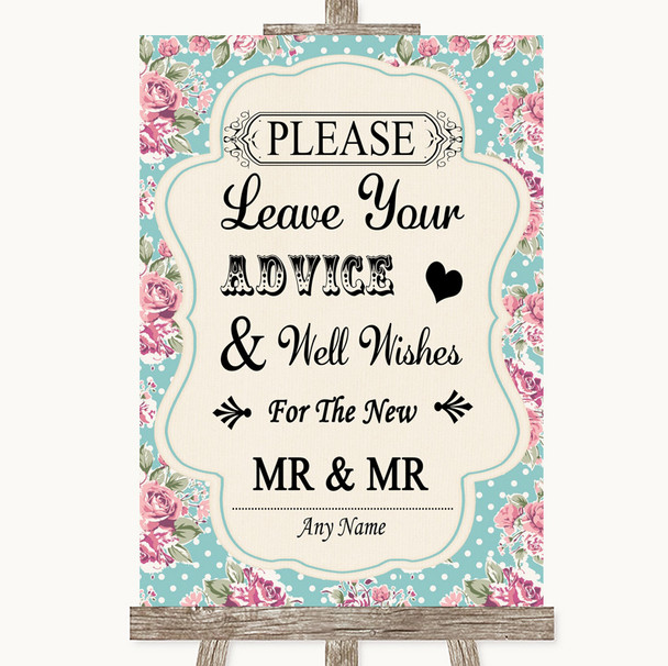 Vintage Shabby Chic Rose Guestbook Advice and Wishes Gay Personalised Wedding Sign