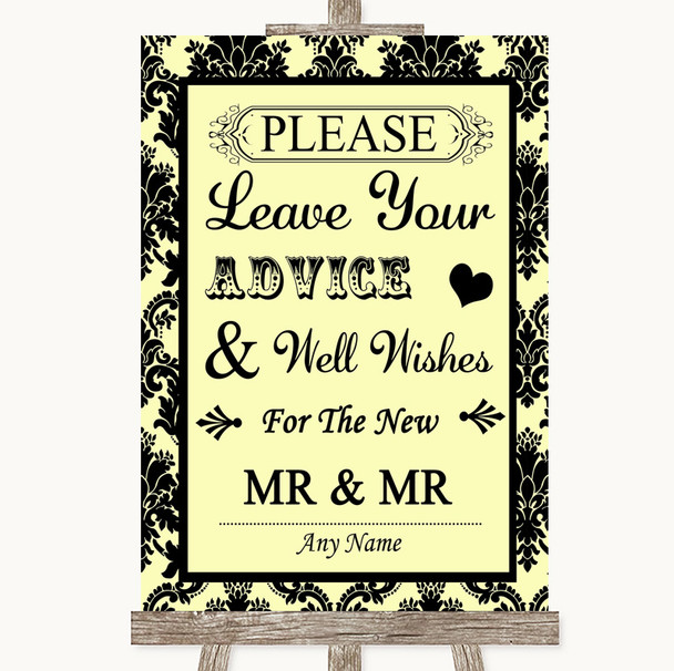 Yellow Damask Guestbook Advice & Wishes Gay Personalised Wedding Sign