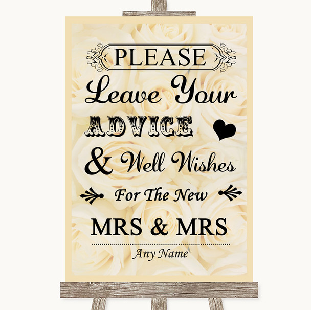 Cream Roses Guestbook Advice & Wishes Lesbian Personalised Wedding Sign
