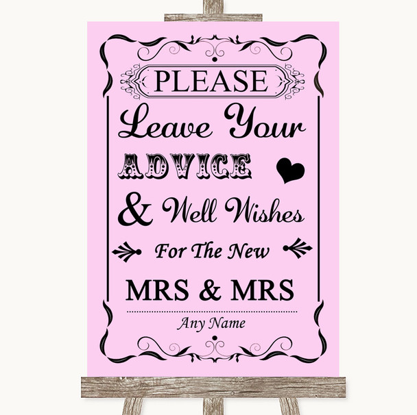 Pink Guestbook Advice & Wishes Lesbian Personalised Wedding Sign