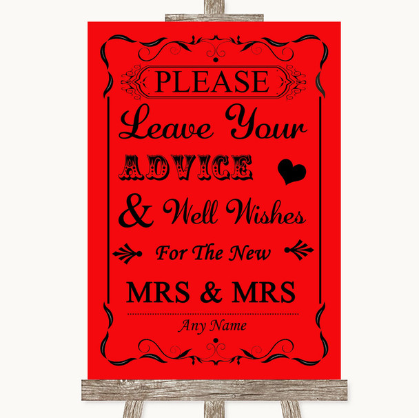 Red Guestbook Advice & Wishes Lesbian Personalised Wedding Sign