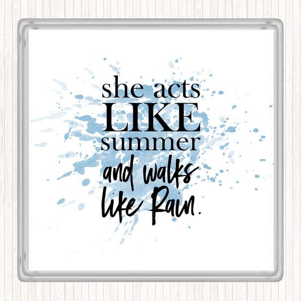 Blue White Acts Like Summer Inspirational Quote Drinks Mat Coaster