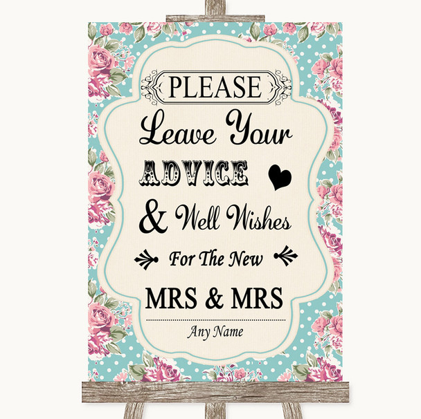 Vintage Shabby Chic Rose Guestbook Advice and Wishes Lesbian Wedding Sign