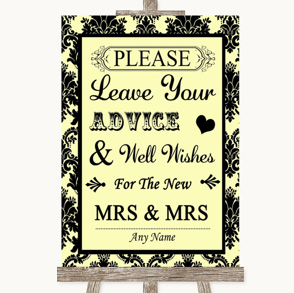 Yellow Damask Guestbook Advice & Wishes Lesbian Personalised Wedding Sign