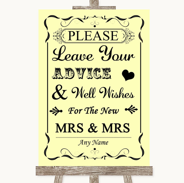 Yellow Guestbook Advice and Wishes Lesbian Personalised Wedding Sign Yellow Guestbook Advice and Wishes Lesbian Personalised Wedding Sign