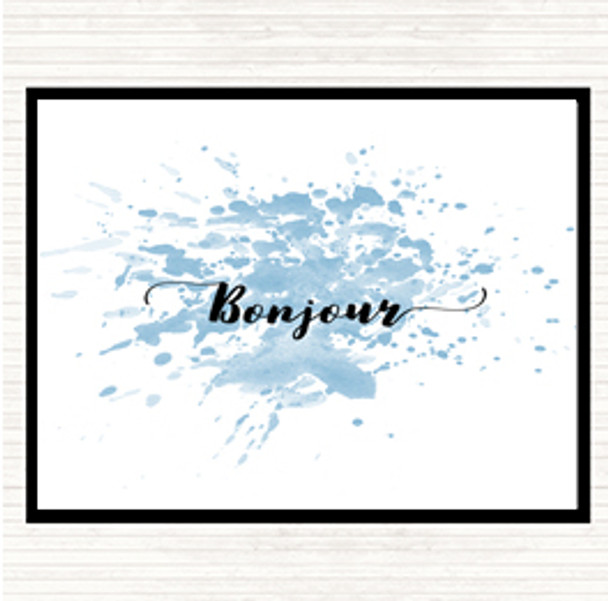 Blue White Bonjour Inspirational Quote Mouse Mat Pad