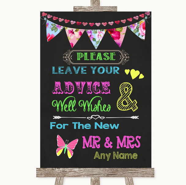 Bright Bunting Chalk Guestbook Advice & Wishes Mr & Mrs Wedding Sign