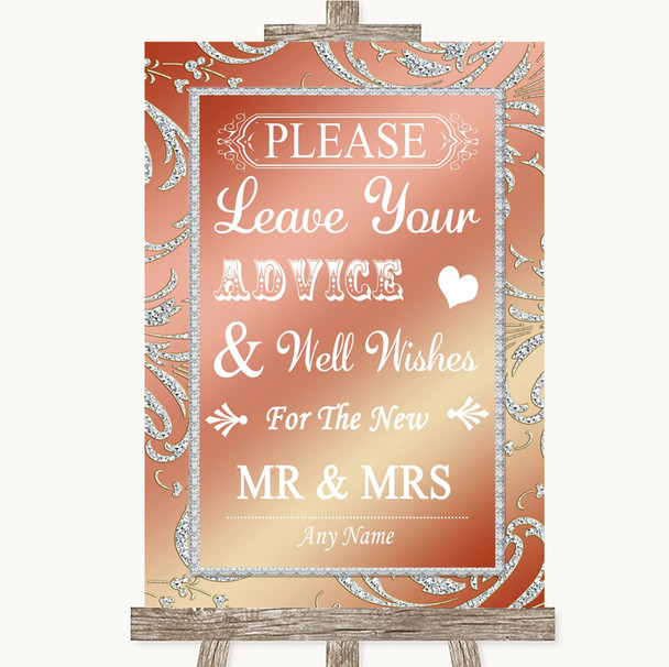 Coral Pink Guestbook Advice and Wishes Mr and Mrs Personalised Wedding Sign
