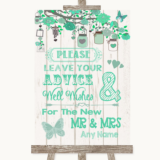 Green Rustic Wood Guestbook Advice & Wishes Mr & Mrs Personalised Wedding Sign