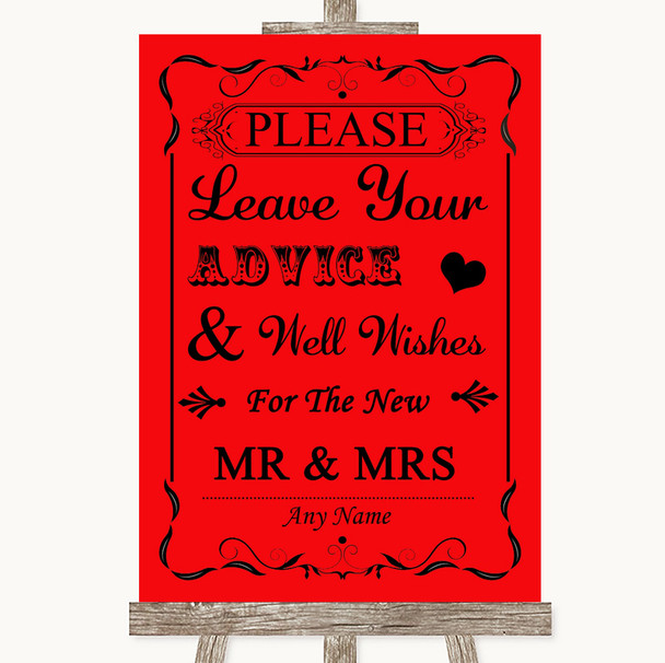 Red Guestbook Advice and Wishes Mr and Mrs Personalised Wedding Sign