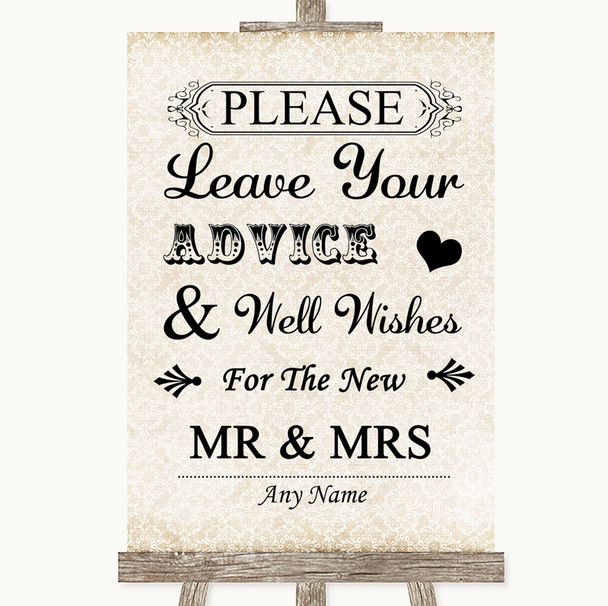 Shabby Chic Ivory Guestbook Advice & Wishes Mr & Mrs Personalised Wedding Sign