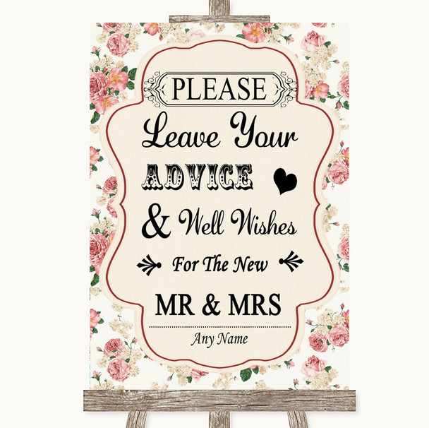 Vintage Roses Guestbook Advice & Wishes Mr & Mrs Personalised Wedding Sign