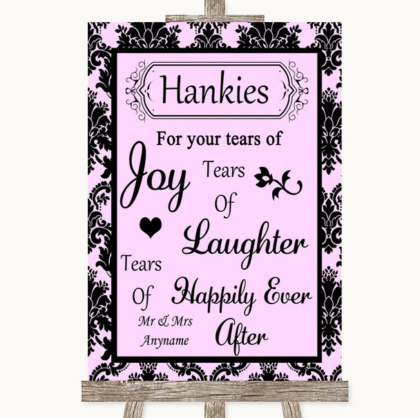 Baby Pink Damask Hankies And Tissues Personalised Wedding Sign