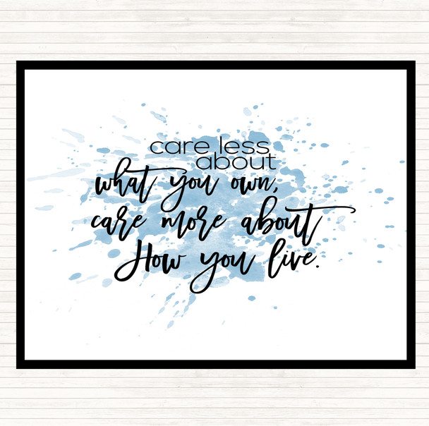 Blue White Care Less Inspirational Quote Mouse Mat Pad