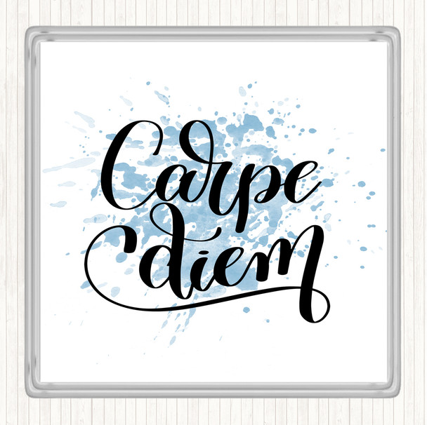 Blue White Carpe Diem Swirl Inspirational Quote Drinks Mat Coaster