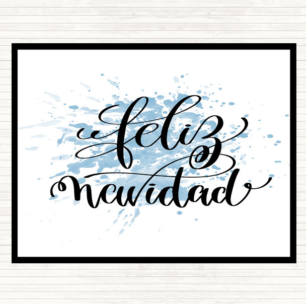 Blue White Christmas Feliz Navidad Inspirational Quote Mouse Mat Pad