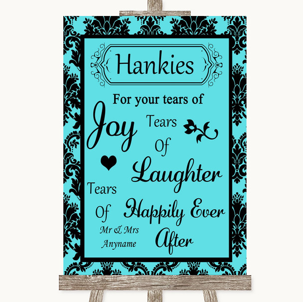 Tiffany Blue Damask Hankies And Tissues Personalised Wedding Sign