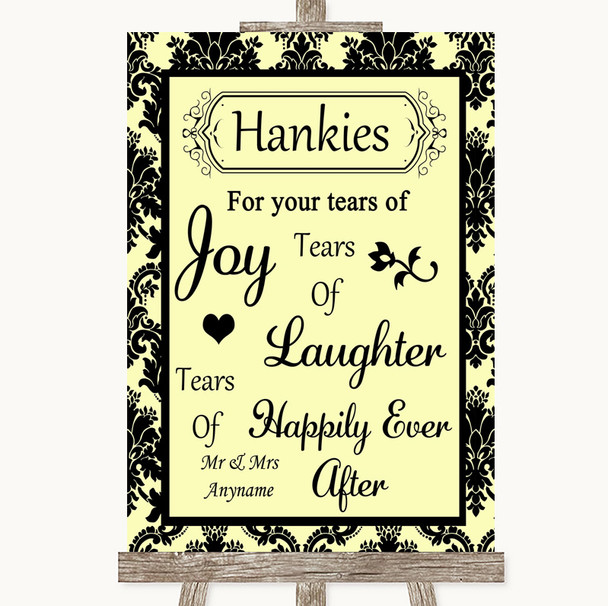 Yellow Damask Hankies And Tissues Personalised Wedding Sign