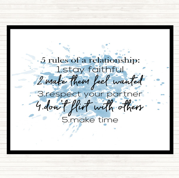 Blue White 5 Rules Inspirational Quote Mouse Mat Pad
