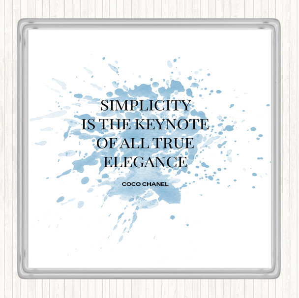 Blue White Coco Chanel Simplicity Inspirational Quote Drinks Mat Coaster