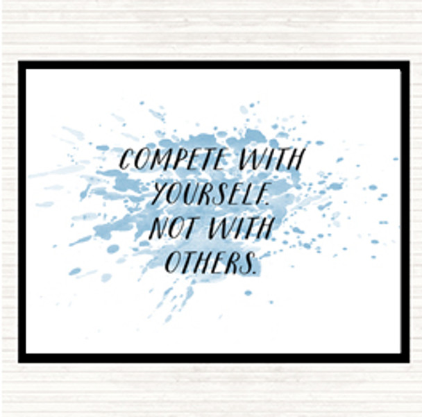 Blue White Compete With Yourself Inspirational Quote Mouse Mat Pad