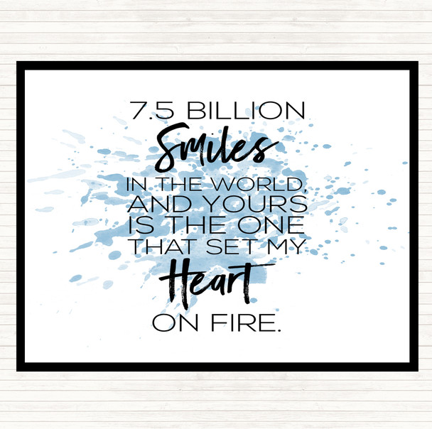 Blue White 7.5 Billion Smiles Inspirational Quote Mouse Mat Pad