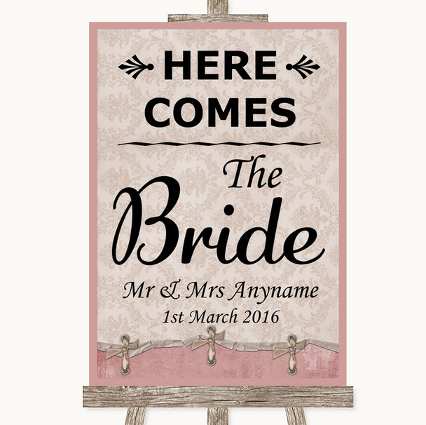 Pink Shabby Chic Here Comes Bride Aisle Sign Personalised Wedding Sign