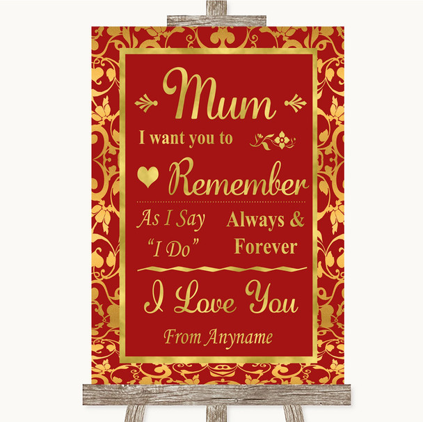 Red & Gold I Love You Message For Mum Personalised Wedding Sign