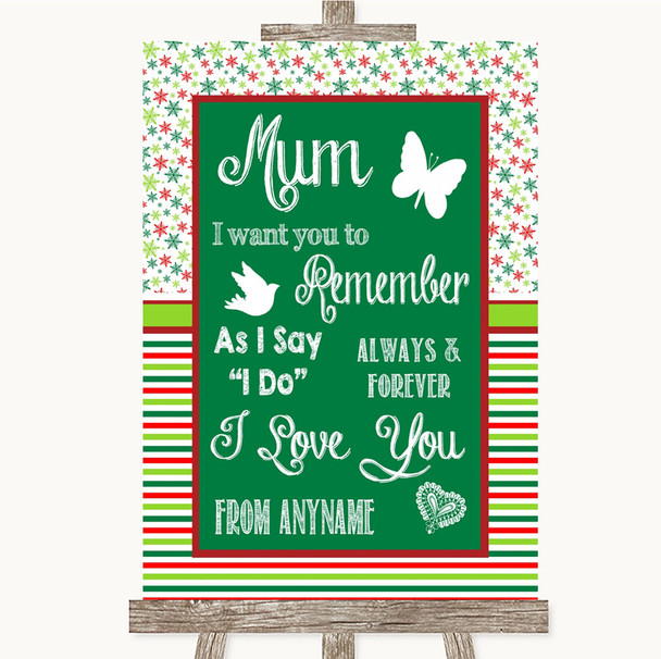 Red & Green Winter I Love You Message For Mum Personalised Wedding Sign