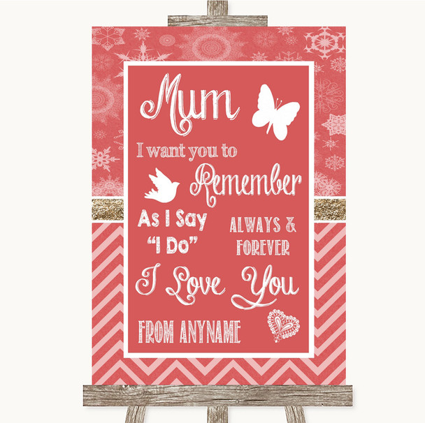 Red Winter I Love You Message For Mum Personalised Wedding Sign