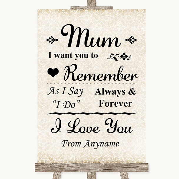 Shabby Chic Ivory I Love You Message For Mum Personalised Wedding Sign