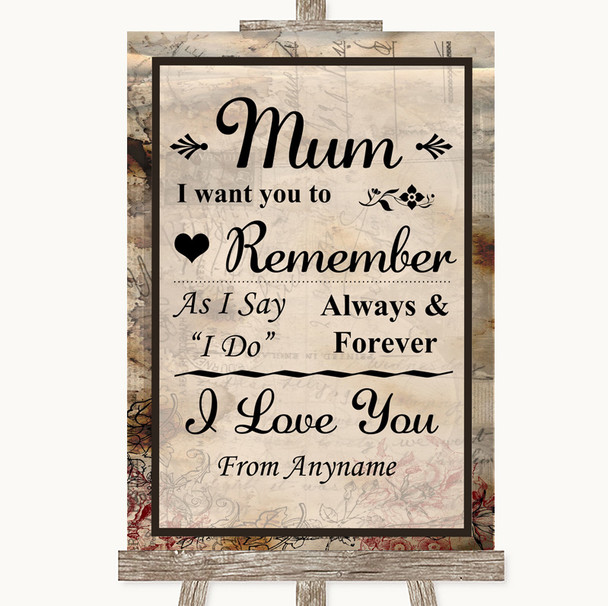 Vintage I Love You Message For Mum Personalised Wedding Sign