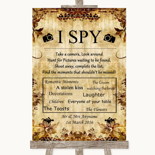 Autumn Vintage I Spy Disposable Camera Personalised Wedding Sign