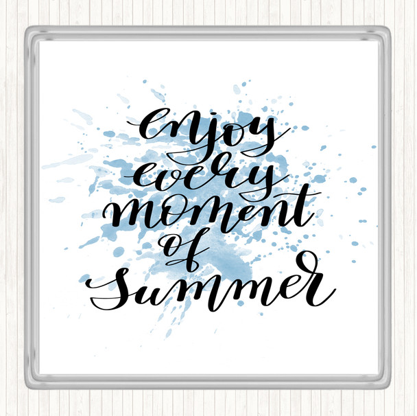 Blue White Enjoy Moment Summer Inspirational Quote Drinks Mat Coaster