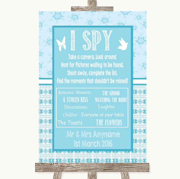 Winter Blue I Spy Disposable Camera Personalised Wedding Sign