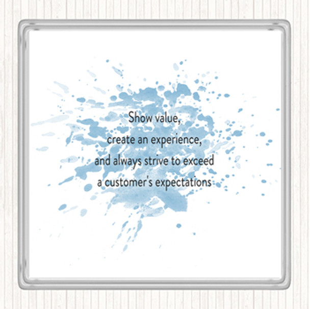 Blue White Exceed Customers Expectations Inspirational Quote Drinks Mat Coaster
