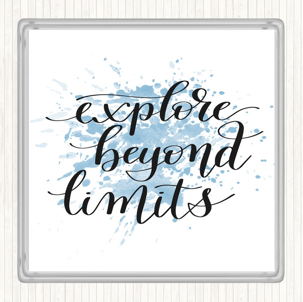 Blue White Explore Beyond Limits Inspirational Quote Drinks Mat Coaster