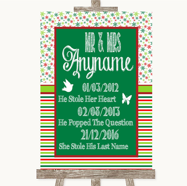 Red & Green Winter Important Special Dates Personalised Wedding Sign