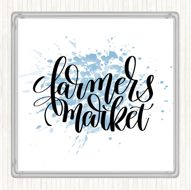 Blue White Farmers Market Inspirational Quote Drinks Mat Coaster