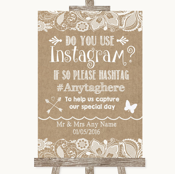 Burlap & Lace Instagram Photo Sharing Personalised Wedding Sign