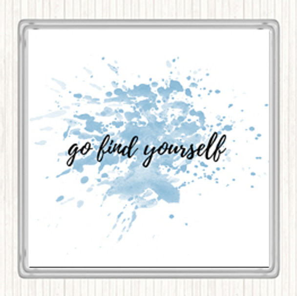 Blue White Find Yourself Inspirational Quote Drinks Mat Coaster