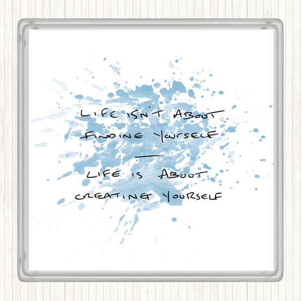 Blue White Finding Yourself Inspirational Quote Drinks Mat Coaster