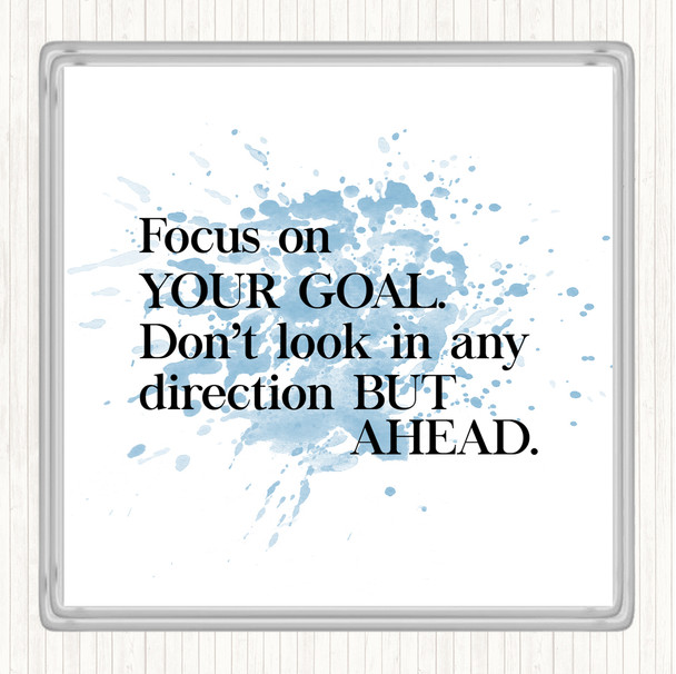 Blue White Focus On Your Goal Inspirational Quote Drinks Mat Coaster