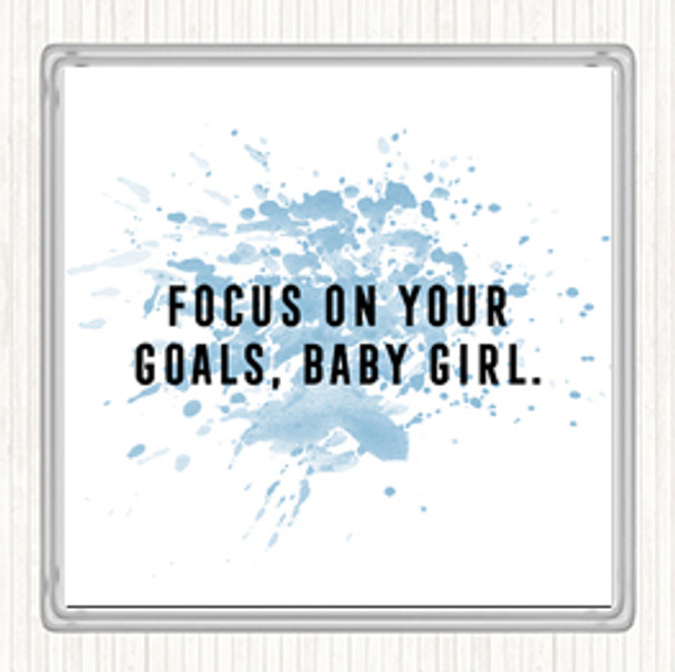 Blue White Focus On Your Goals Inspirational Quote Drinks Mat Coaster